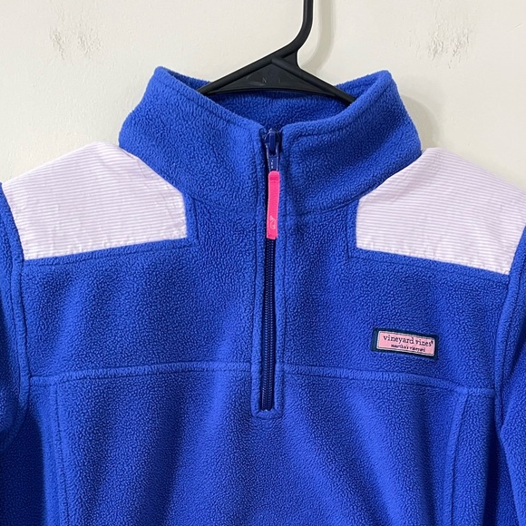 Vineyard Vines Blue Pink Stripe Detail Pullover Fleece Quarter Zip Sweatshirt XS - Picture 2 of 10